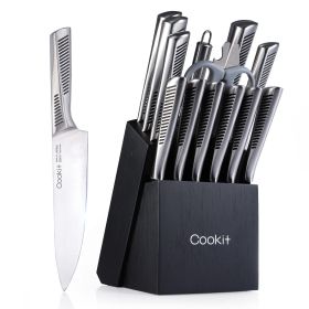 Kitchen Knife Set, 15 Piece Knife Sets with Block, Chef Knives with Non-Slip German Stainless Steel (Option: default)